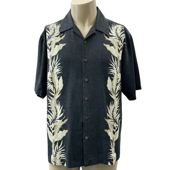 Vintage Jamaica Jaxx Silk Aloha Island Button-Up Shirt Short Sleeve Black Mens L - Picture 1 of 10